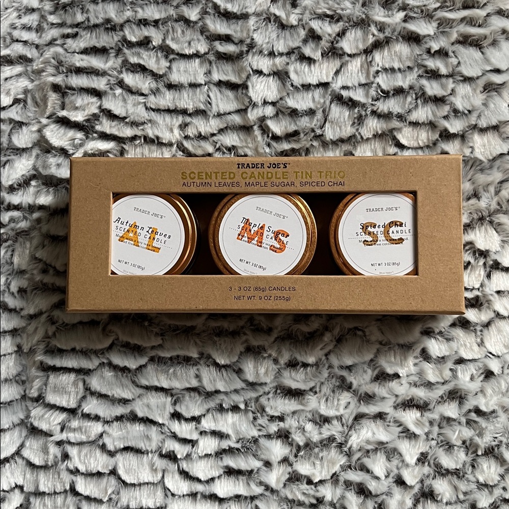 Trader Joe's Scented Candle Tin Trio - Autumn Leaves, Maple Sugar, Spiced Chai